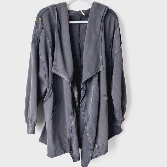 Free People C’mon Hooded Oversized Cardigan Jacket - Black - Picture 6 of 7